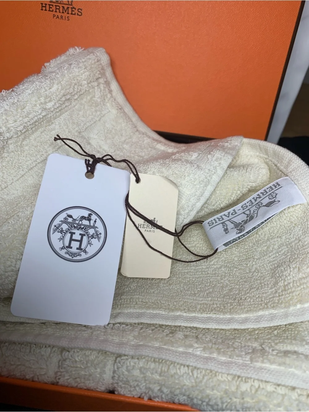 Hermès Cream Hand Bath Towel with Branded Tag